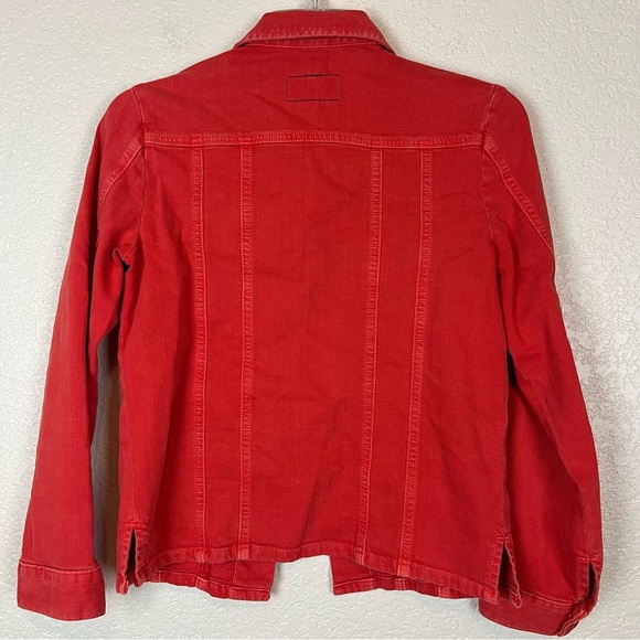 Current/Elliot Mechanic Distressed Button Front Denim Jacket in Fire Red Small - Picture 8 of 11